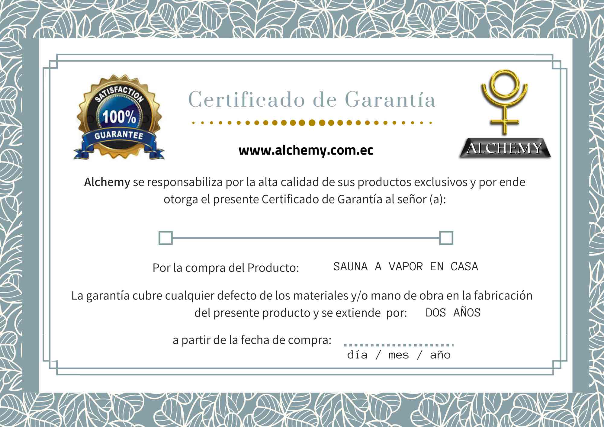 Certificado de Garantía Alchemy